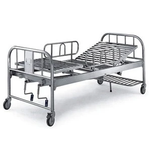Stainless Steel 2 Crank Manual hospital bed for patient with backrest handle