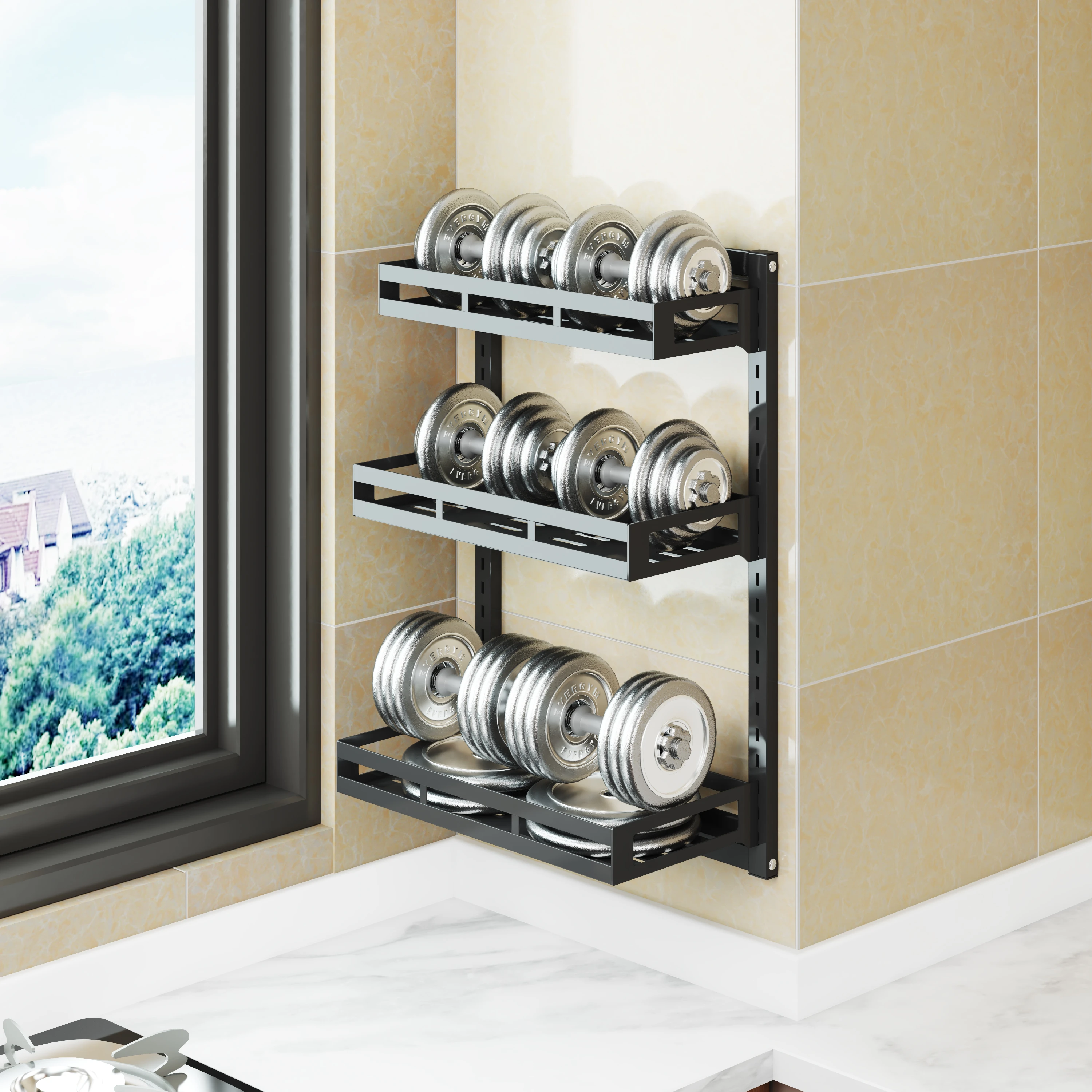Stainless steel kitchen shelf, multi-purpose seasoning rack, wall-mounted double-layer storage rack