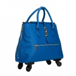 Stylish womens blue leather hand carry luggage travel bag