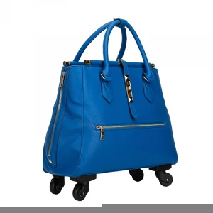 Stylish womens blue leather hand carry luggage travel bag