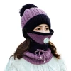 Three-piece Suit Supply Warm Knitted Flat Brim Hats Women Winter Hats And Scarfs  Winter Hats