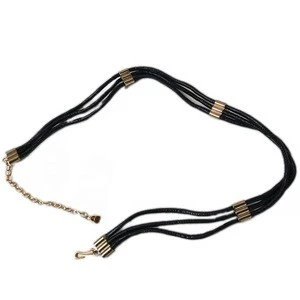 Three two holes PU rope cord Leather Belt chain Womens clothing Metal Waist chain pendant