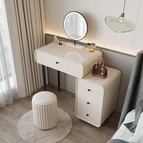 Coiffeuse Blanche Avec Miroir LED – FOREST GRAVITY – 2 Tiroirs, Prise, 3 Lumières Réglables – Idéal Chambre, Maquillage Propre Et Organisé