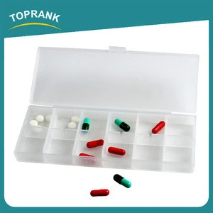 Toprank Best Sale Eco Friendly Clear Plastic Pill Container Vitamin Case 12 Compartments Pill Storage Case