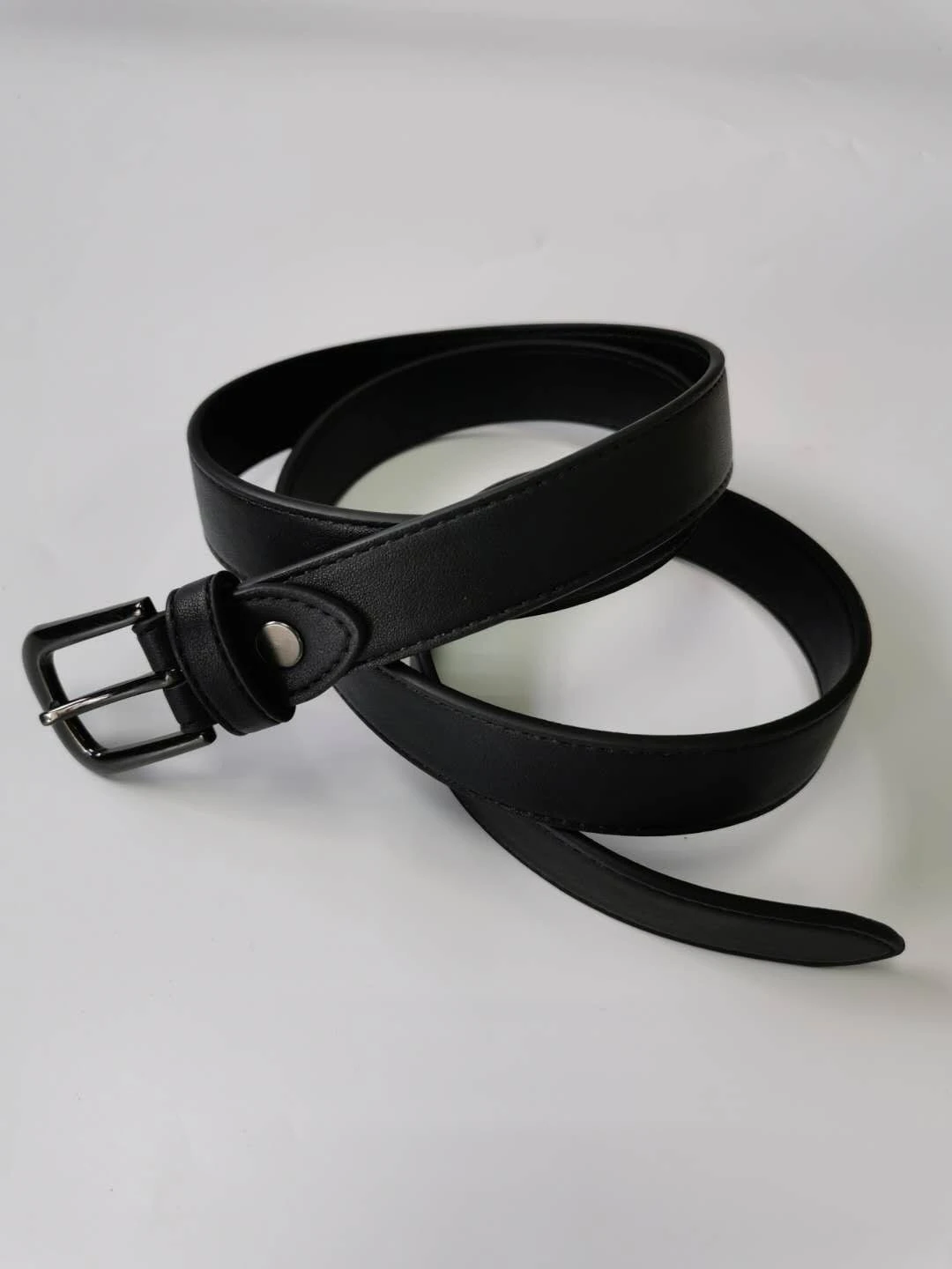 Unisex Belt PU Bonded Leather Belt with Alloy Buckle Black Belt