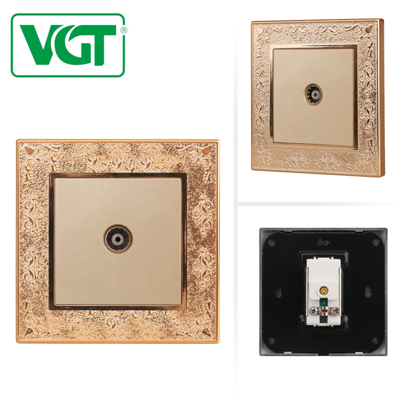 VGT Factory Direct TV Outlet Wall Socket Bakelite Plate Spray Painting Gold Floral Panel/wall switch
