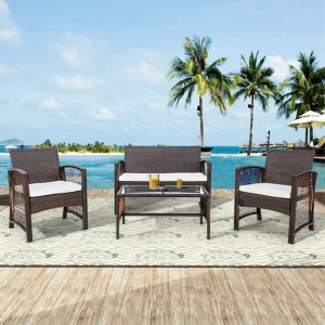 Viet Nam 4 Pieces Outdoor Furniture on Clearance, Sofa Wicker Conversation Set - BSCI factory