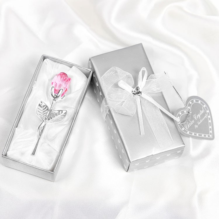 Wedding Gift Crystal Crafts Crystal Rose Silver Stem Red Rose