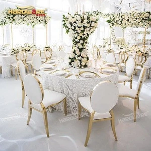 white leather stainless steel fancy wedding gold metal dining chairs