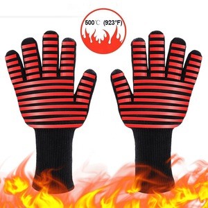 Wholesale Aramid Barbecue Oven Glove Professional Fire Proof Heat Resistant  BBQ Grill Cooking Gloves