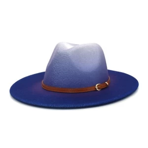 Wholesale Autumn Winter Wide Brim Unisex Hats Ombre Color Wool Felt Fedora Hats With Thin Belt Buckle Large Brim Panama Jazz Hat