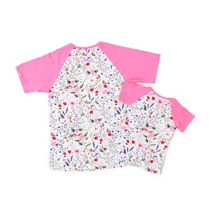 wholesale baby clothes floral with hot pink short sleeve tshirts high quality t-shirts