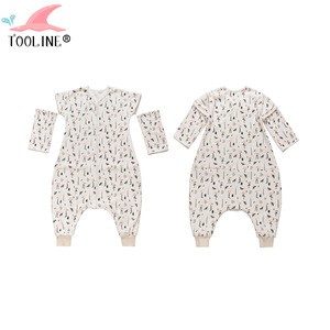 Wholesale Custom 100% Organic Cotton Cute Pattern Unisex Wearable Two Legs Removable Sleeves Baby Sleep Bag