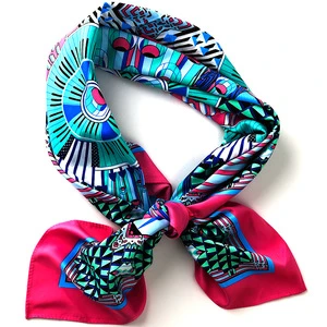 Wholesale Fashionable New Design Print Custom Pattern Small Square Hair Silk Scarf For Woman Lady Girl