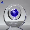 Wholesale Home Decoration Blue Circle Plaque Award Trophy Crystal Glass World Globe
