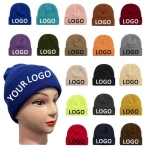 Wholesale Knitted Custom Beanie with Logo High Quality Unisex Thick Winter Beanie Hats