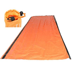 wholesale Orange lightweight Waterproof sunscreen emergency sleeping bags bivy with drawstring carrying