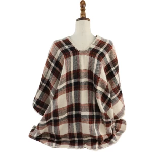 Wholesale Plaid Women Embroidered Thick Cashmere Feel Scarf Shawl