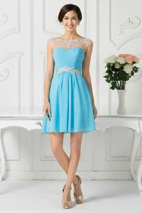 Wholesale Sweetheart Light Blue Beadings Chiffon Cap Sleeve Cocktail Dress CL7536-1