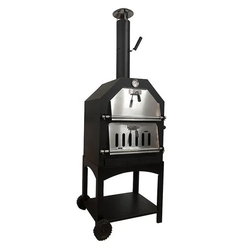 Wholesale trolley double door charcoal 3 in1 BBQ Smokeless grill wood fire pizza oven commercial for outdoor