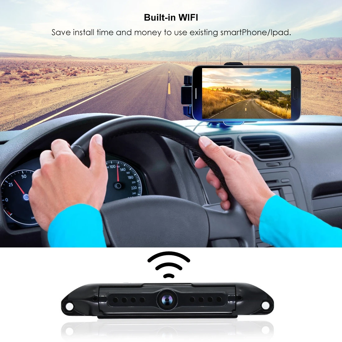 wifi APP phone car reversing aid waterproof night vision rear view wide angle AHD car rear view reversing backup camera
