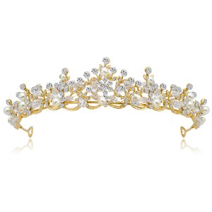 Women Wedding Tiara Pearl Shiny Crystal Bridal Crown Rhinestone Hair Jewelry Crown (KH011)