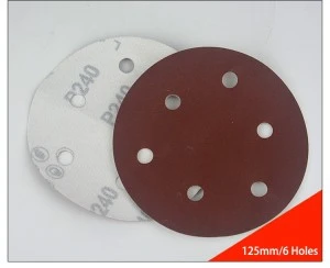 yellow 5&quot;inch6 hold  round dry sanding disc for car repair hardware sanding  P60 P80P120 P240
