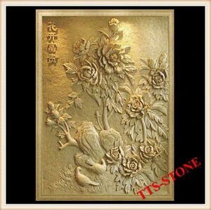Yellow Marble stone Carved Flower Relief Carving