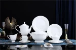 New Bone china porcelain dinnerware set with pure white embossed art