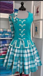 Women's Traditional Folk Dance Dress Costume with Decorative Lace-Up Bodice and Plaid Skirt