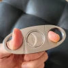 Stainless steel double-edged cigar scissors Europe and America portable brushed plastic cigar scissors