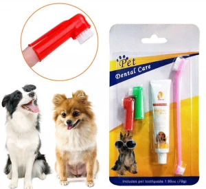double sided pet dog finger toothbrush stick and toothpaste set