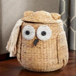 Handwoven Owl Water Hyacinth Basket Baby Animal Basket Storage