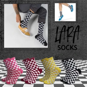 Checkered Pattern Black & White Crew Sock