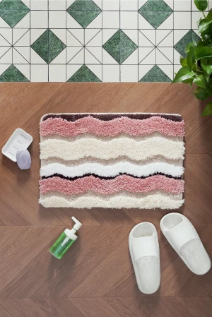 Modern Striped Microfiber Polyester Shaggy Bathmat Non-Slip Tufted Water Absorbent Floor Rug for Household Acrylic Bath