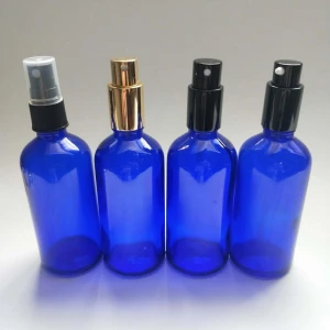 100ml blue glass bottle, blue perfume spray glass bottle, 100ml round glass bottle