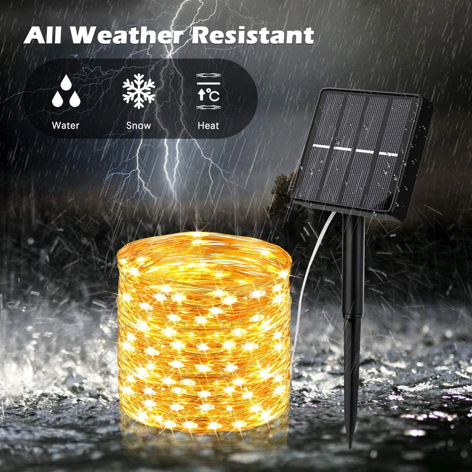 12m 100 light LED Waterproof Garden Patio Outdoor Christmas Tree Decoration Copper Wire Solar LED String Lights