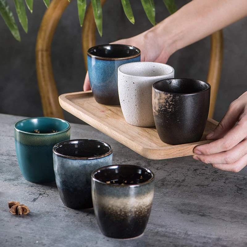150ml Japanese Style Retro Handmade Random Texture Color Glaze High Temperature Firing Ceramic Teacup Porcelain Tea Mug Cups