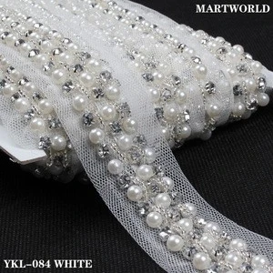 2014 hot selling champagne pearl rhinestone beaded trimming for dresses(YKL-084 champagne)