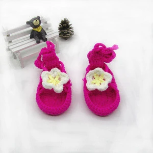 2016 Hot sale infant crochet flower shape patterns sandals Handmade baby shoes