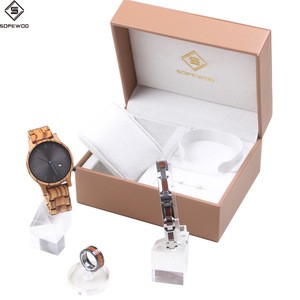 2018 Fashion custom beauty designed bracelet ring zebra wood watch gift set