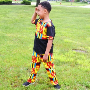 2019 Summer African Kids wear kente Two Piece Set african top and pants for children