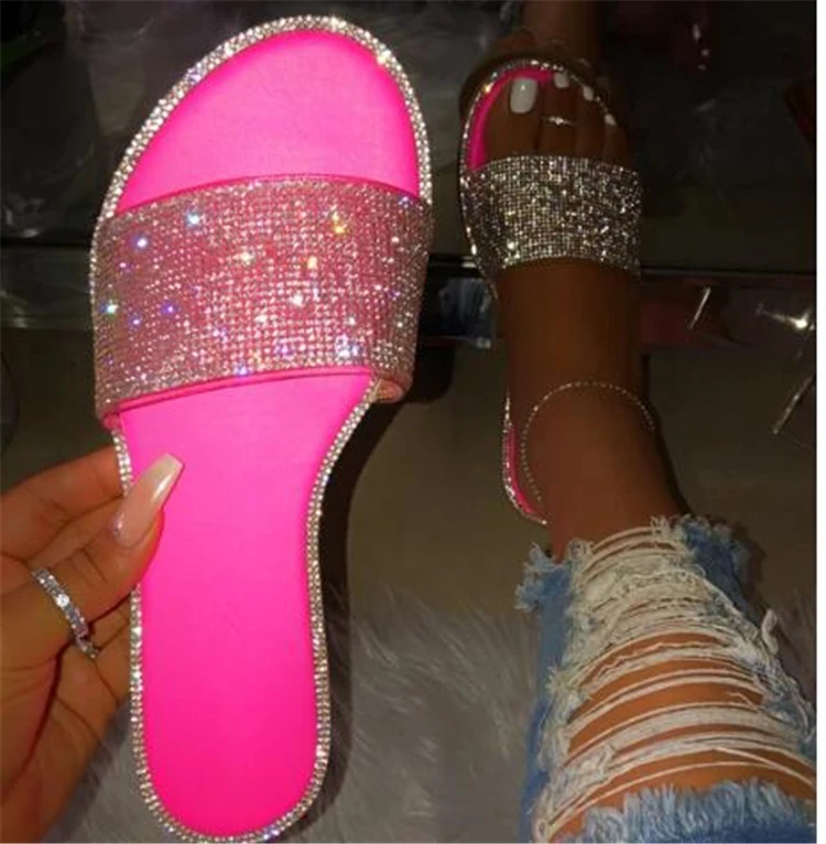 2020 Women summer flat fashion diamond crystal sexy outside fashionable sandals shoes slippers