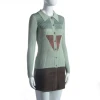 2021 cardigan manufacturer custom green rip-neck striped long-sleeved cardigan sweater women