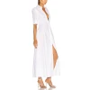 2021 Spring New Design Elegant White Shirt Dress Pleated Waist Casual Maxi Dress Women