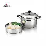 22cm Retail stainless steel  steamer and cooking pots soup pot or food steamer with inner steamer grid and tempered glass lid