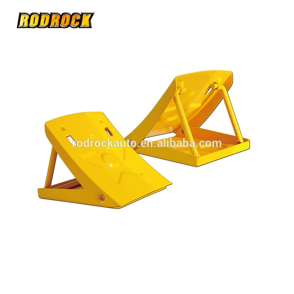2pcs Bright Yellow Foldable Steel Wheel Chocks with Carry Case for Travel Trailer, ATV, Light Truck