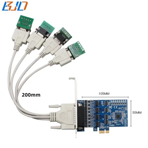 4 Port RS485 / RS422 to RS232 DB9 Serial PCIe Adapter RS-485 RS-422 PCI-E PCI Express Industrial I/O Card