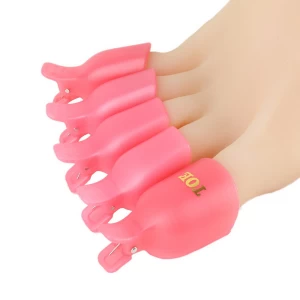 5Pcs Pack Nail Art Plastic Soak Off Toenail Foot Toe Cap Clip UV Gel Polish Remover Wrap Tool Pink