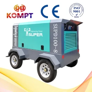8bar 75kw Supd100-8 Portable Screw Air Compressor Driven by Electricity Used for Sandblasting, Drilling Hole